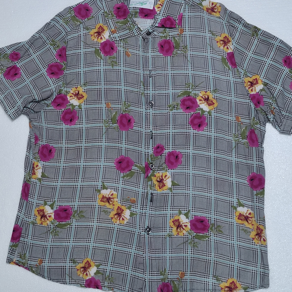 Seaplane Floral Gray Men's Shirt DESIGNER $150 VALUE MADE IN USA Cotton
